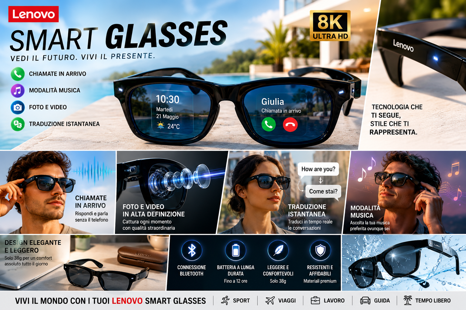 NEXVY Vision One™ Smart AI Glasses with HD Camera, Bluetooth Audio &amp; Real-Time Translation