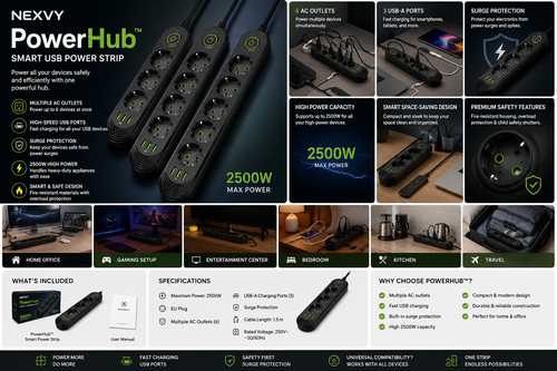 Nexvy ChargeHub™ | Multi Outlet Extension Tower