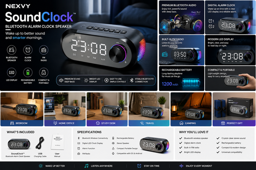 Nexvy SoundClock™ | Wireless FM Alarm Speaker